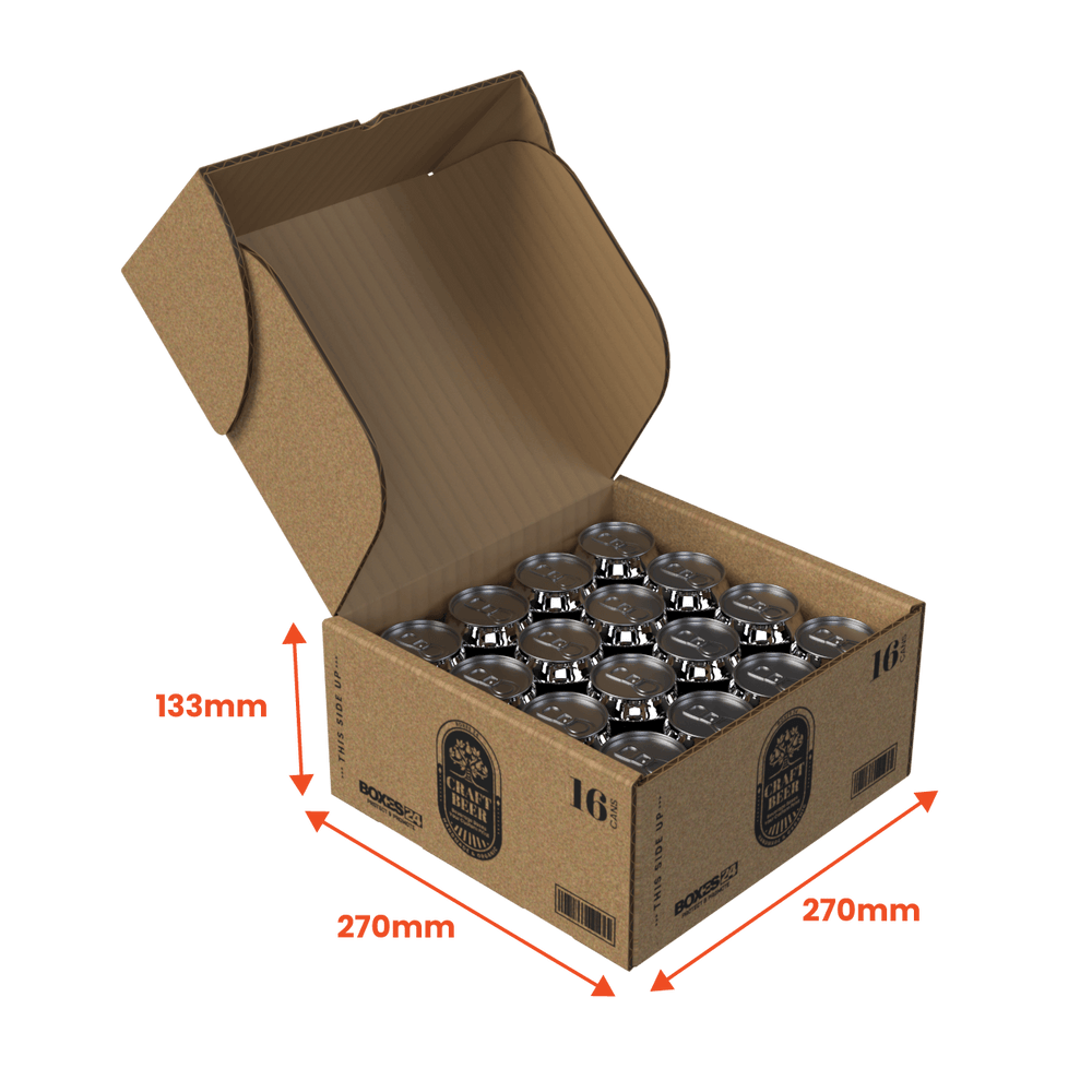16 Can 375ml Lay Flat Box - 270 x 270 x 133mm - Brown - Custom Print - 1 Sided (Pack of 25) - Boxes 24