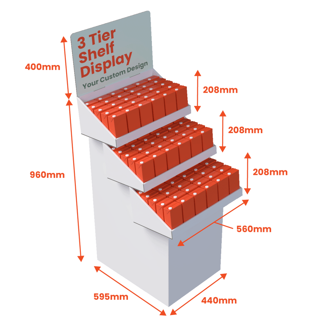 3 Tier Shelf - Custom Printed Header - Boxes 24