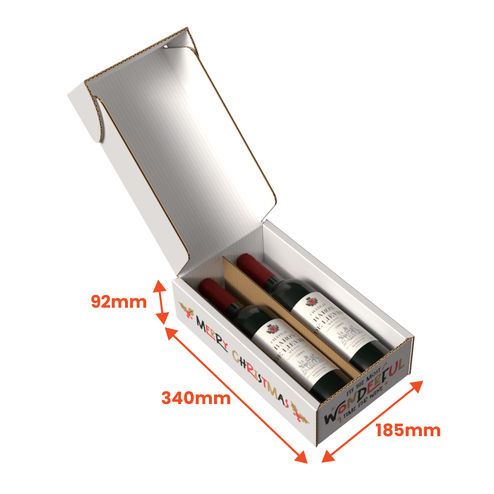 2 Bottle Wine Gift Pack In White With Xmas Design
