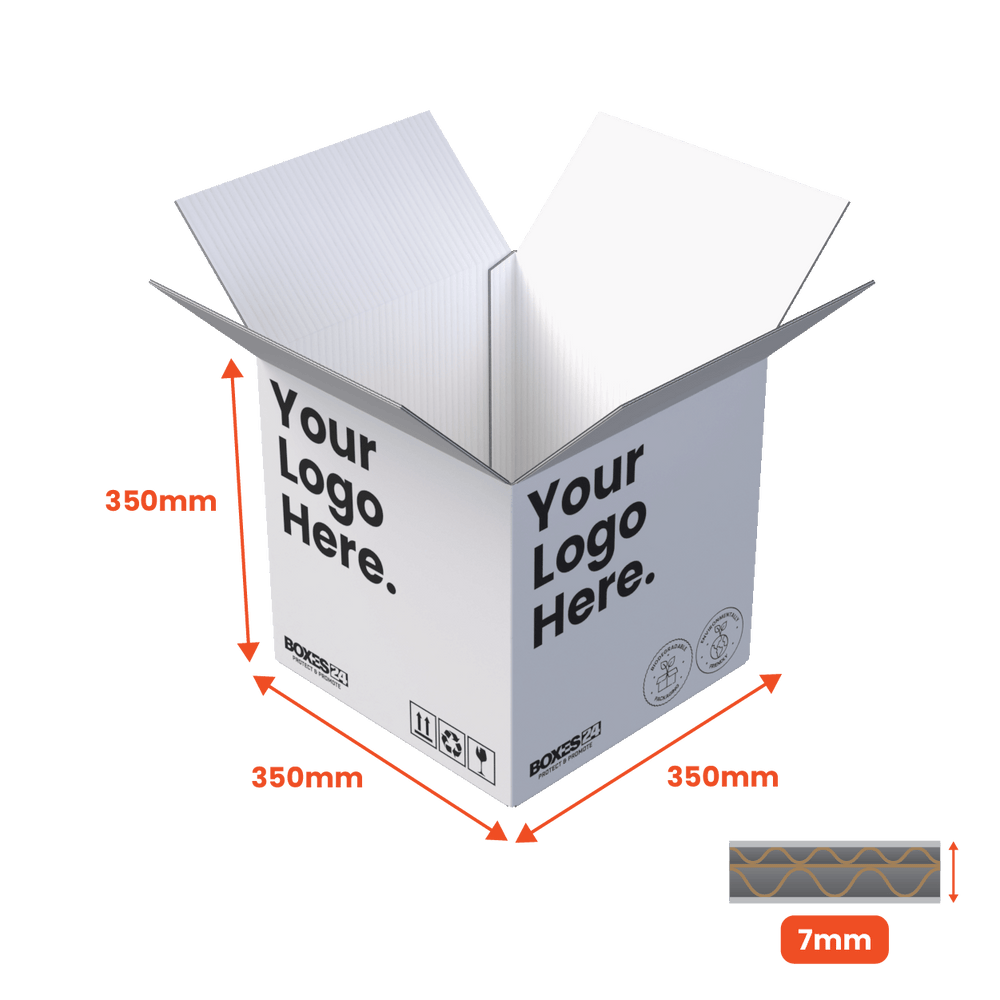 Double Wall Packing Box White - DW1 - 350 x 350 x 350mm - Custom Print - 1 Sided (Pack of 10) - Boxes 24