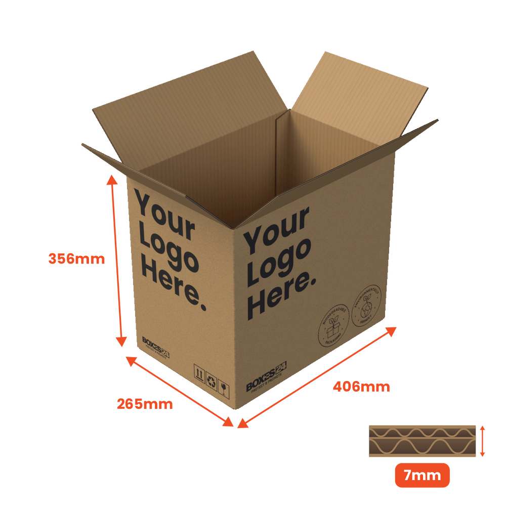 Double Wall Packing Box Brown - DW2 - 406 x 265 x 356mm - Custom Print - 1 Sided (Pack of 10) - Boxes 24