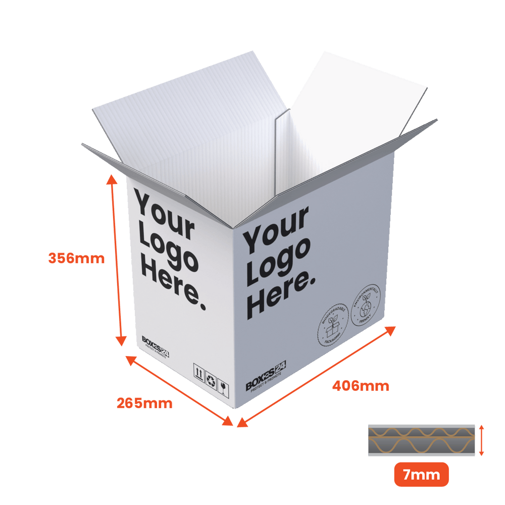 Double Wall Packing Box White - DW2 - 406 x 265 x 356mm - Custom Print - 1 Sided (Pack of 10) - Boxes 24