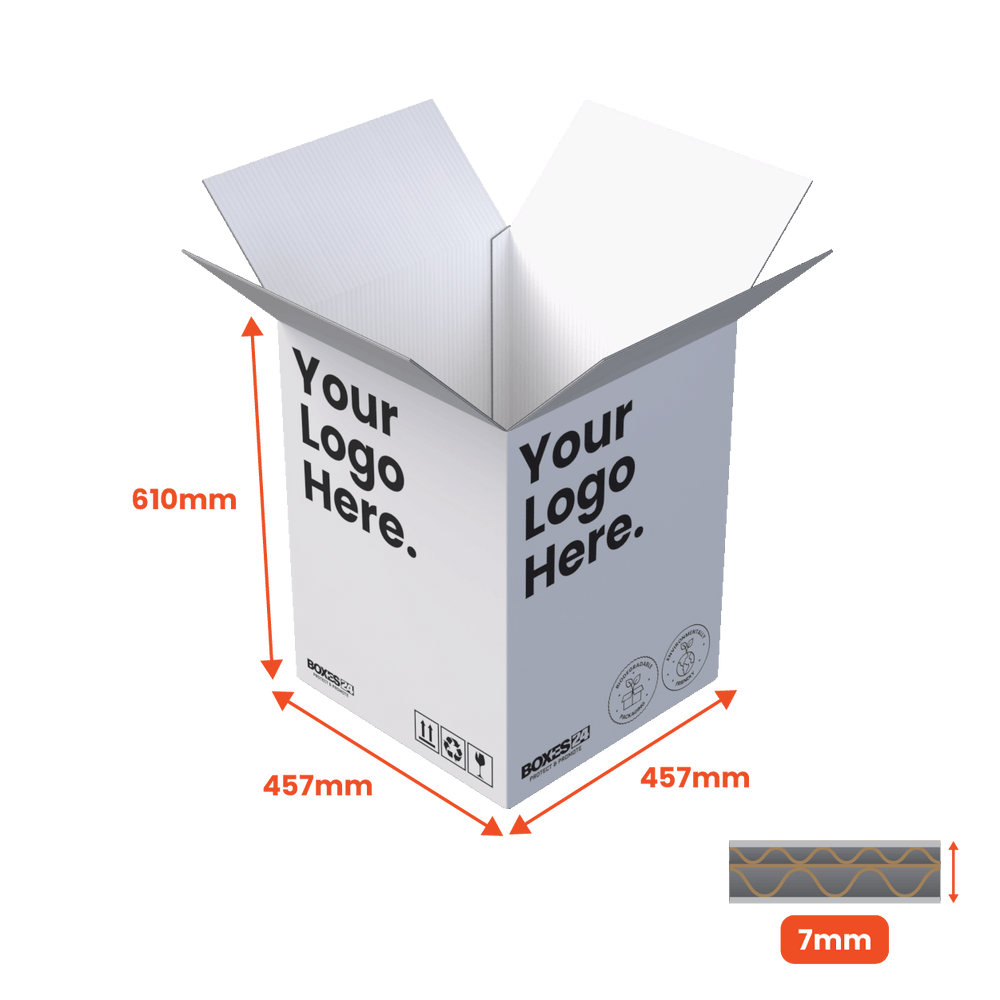 Double Wall Packing Box White - DW4 - 457 x 457 x 610mm - Custom Print - 1 Sided (Pack of 10) - Boxes 24