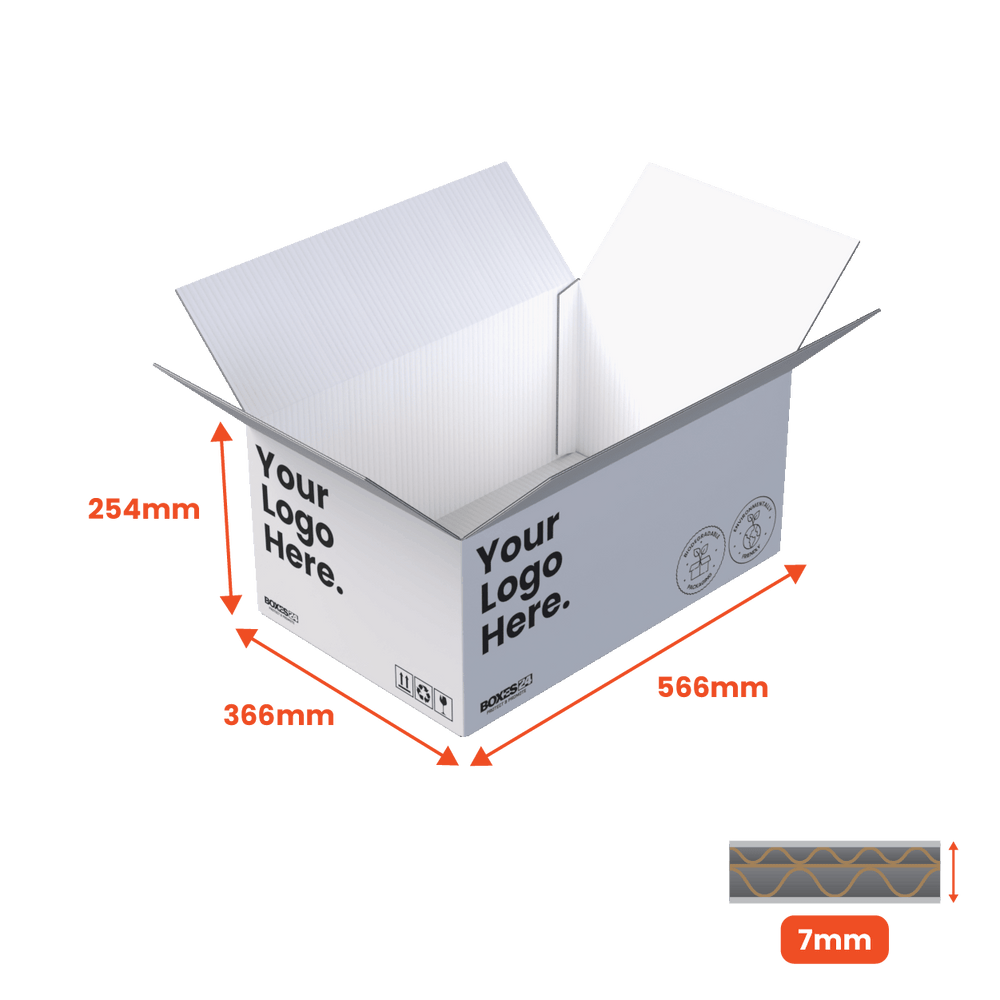 Double Wall Packing Box White - DW5 - 566 x 366 x 254mm - Custom Print - 1 Sided (Pack of 10) - Boxes 24