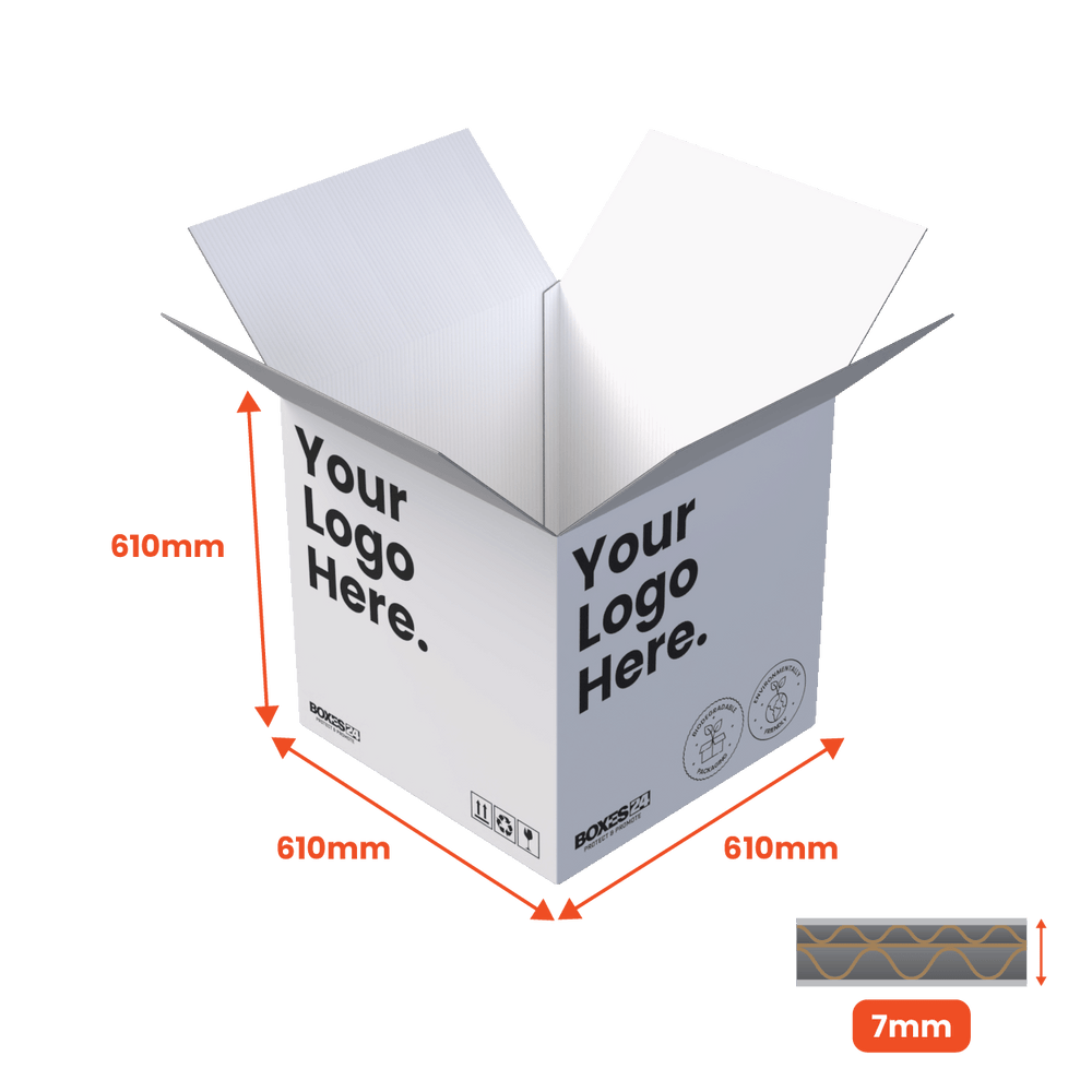 Double Wall Packing Box White - DW6 - 610 x 610 x 610mm - Custom Print - 1 Sided (Pack of 10) - Boxes 24