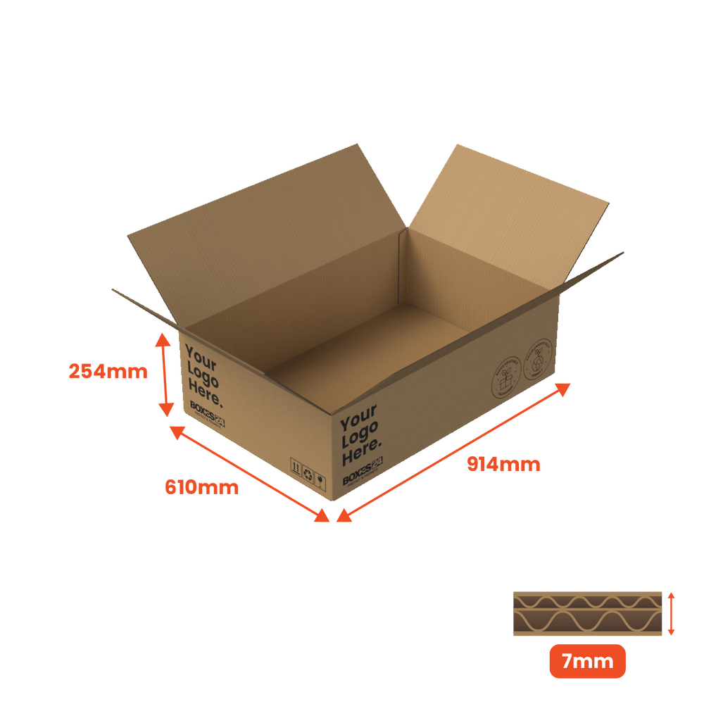 Double Wall Packing Box Brown - DW7 - 914 x 610 x 254mm - Custom Print - 1 Sided (Pack of 10) - Boxes 24