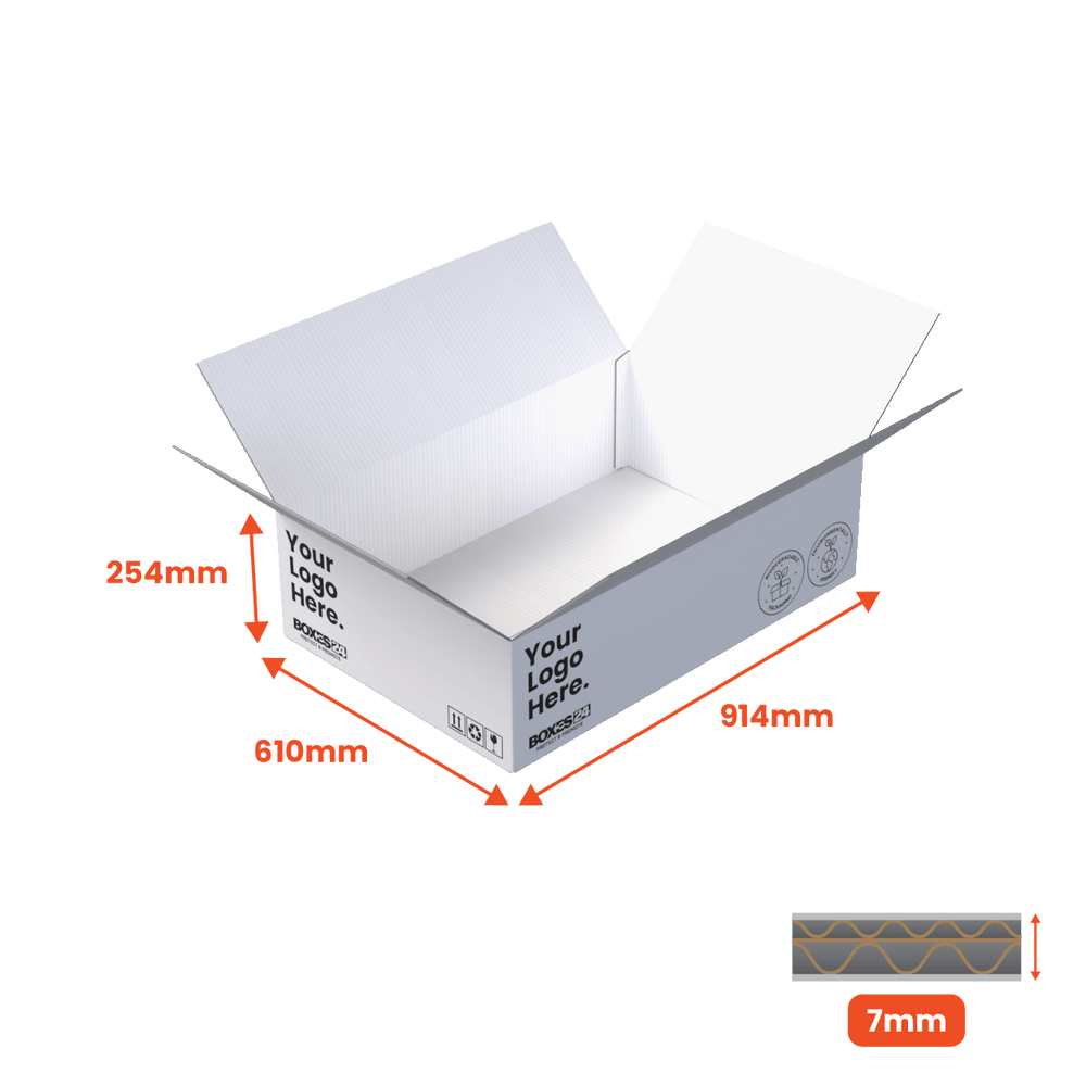 Double Wall Packing Box White - DW7 - 914 x 610 x 254mm - Custom Print - 1 Sided (Pack of 10) - Boxes 24