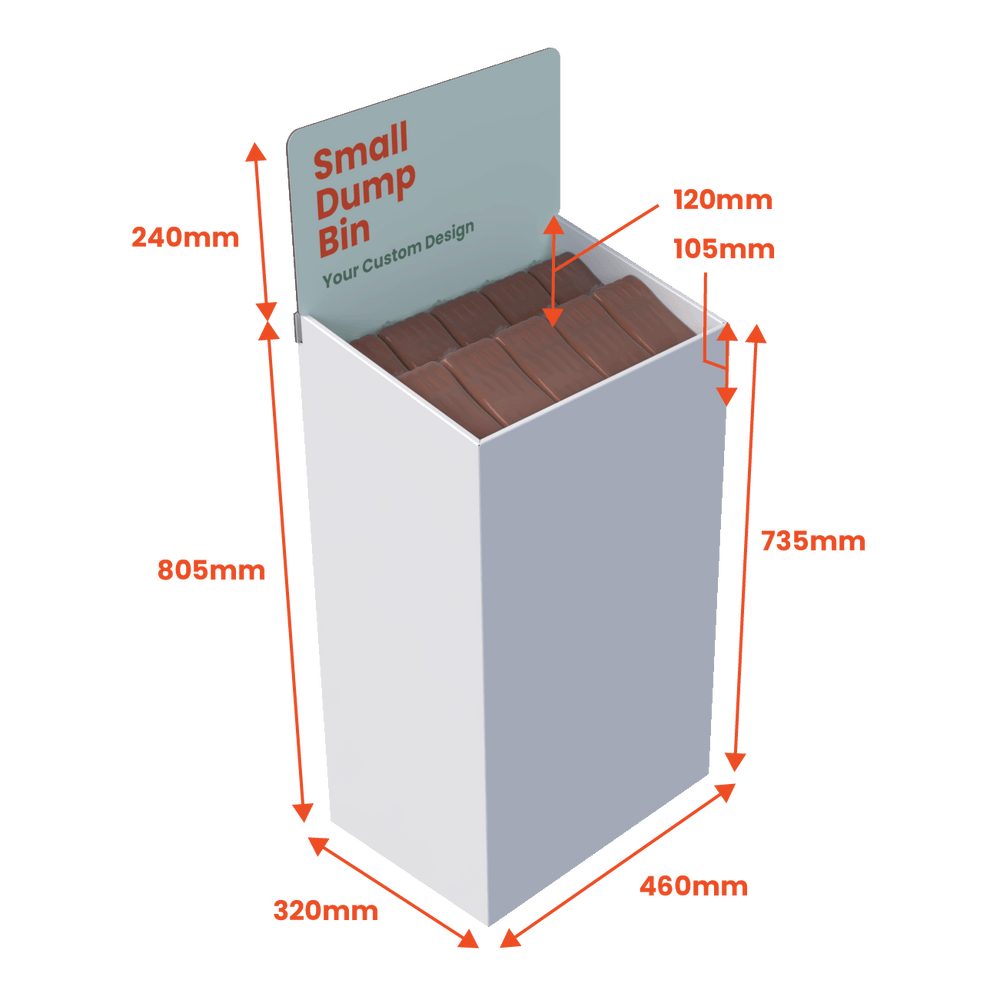 Dump Bin Small - Custom Printed Header - Boxes 24