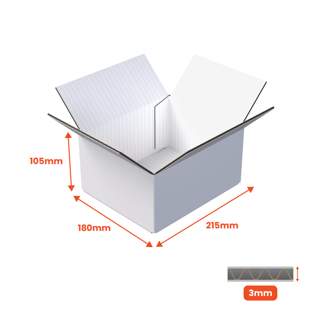 Single Wall Packing Box White - SW10 - 215 x 180 x 105mm (Pack of 25) - Boxes 24