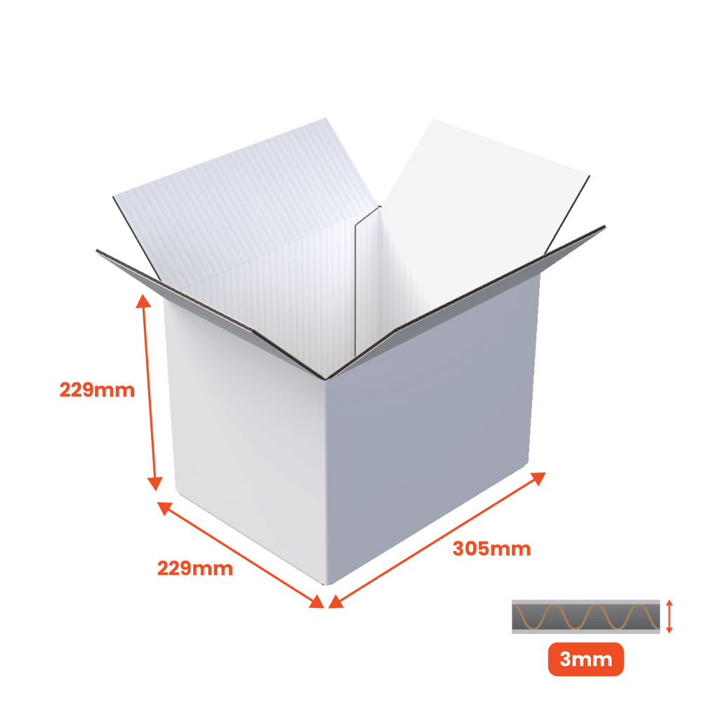Single Wall Packing Box White - SW12 (A4) - 305 x 229 x 229mm (Pack of 25) - Boxes 24