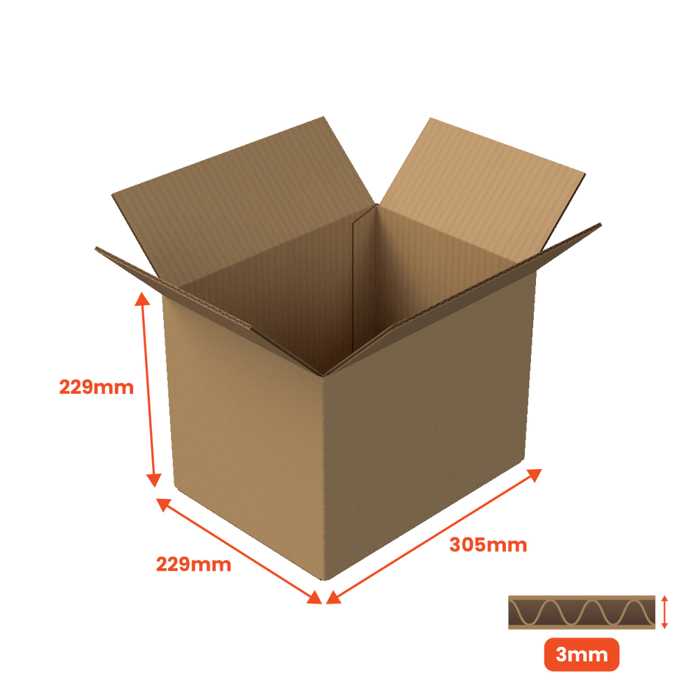 Single Wall Packing Box Brown - SW4 (A4) - 305 x 229 x 229mm (Pack of 25) - Boxes 24