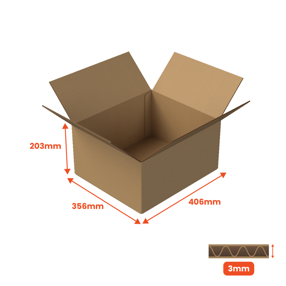 Single Wall Packing Box Brown - SW6 - 406 x 356 x 203mm (Pack of 25) - Boxes 24