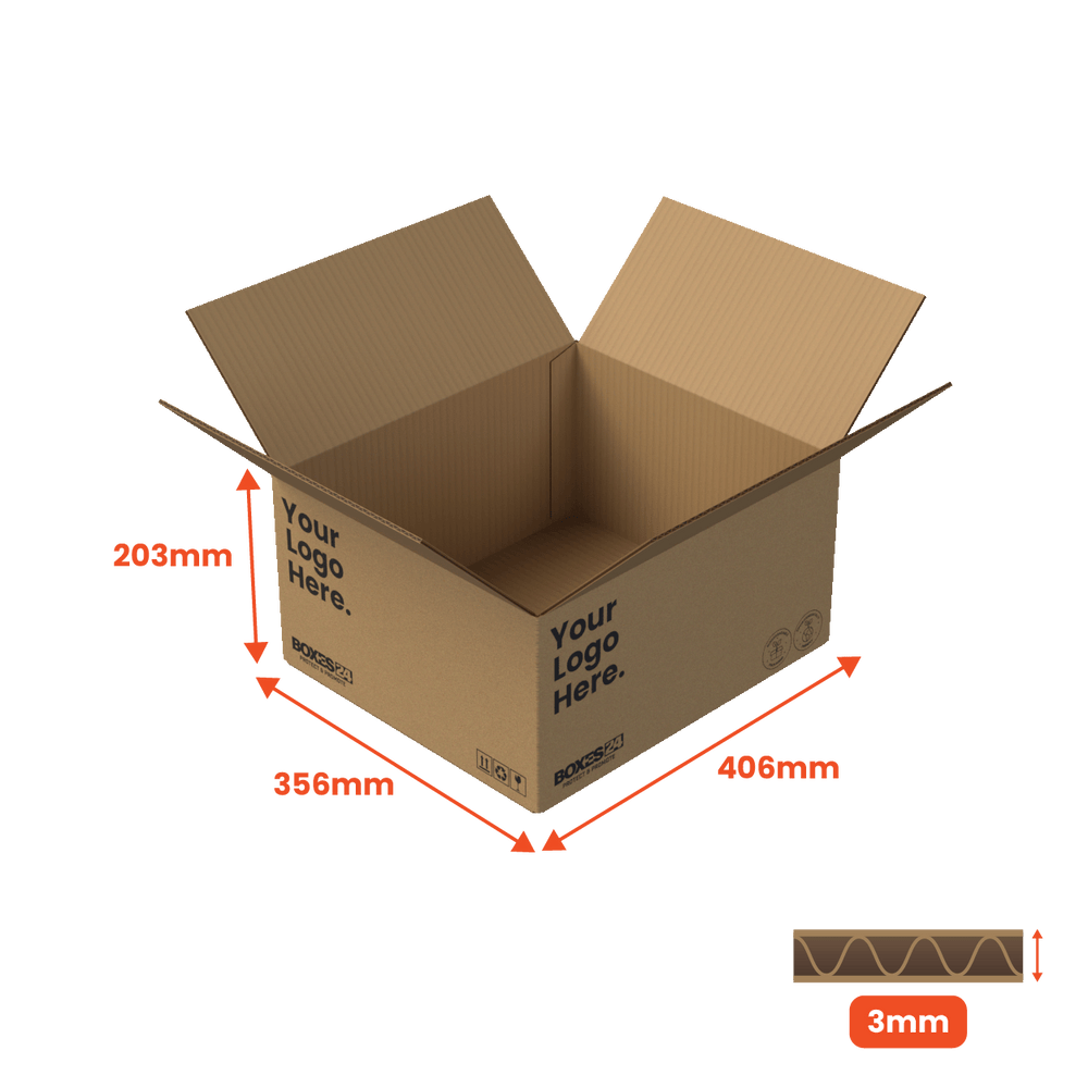 Single Wall Packing Box Brown - SW6 - 406 x 356 x 203mm - Custom Print - 1 Sided (Pack of 25) - Boxes 24