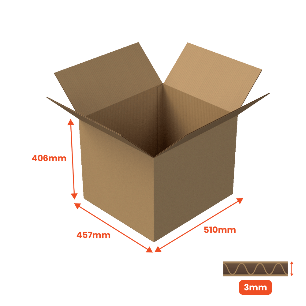 Single Wall Packing Box Brown - SW8 - 510 x 457 x 406mm (Pack of 25) - Boxes 24