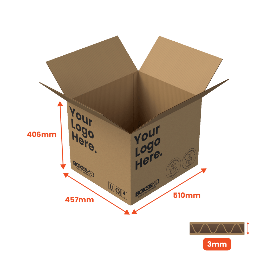 Single Wall Packing Box Brown - SW8 - 510 x 457 x 406mm - Custom Print - 1 Sided (Pack of 25) - Boxes 24