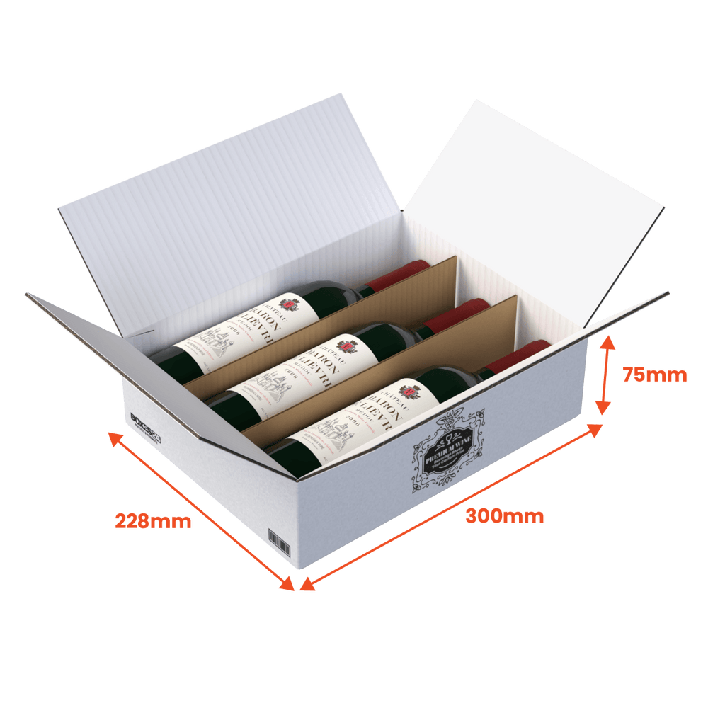 3 Bottle (750ml) Wine Shipper - White - 300 x 228 x 75mm - Custom Print - 1 Sided (Pack of 10) - Boxes 24