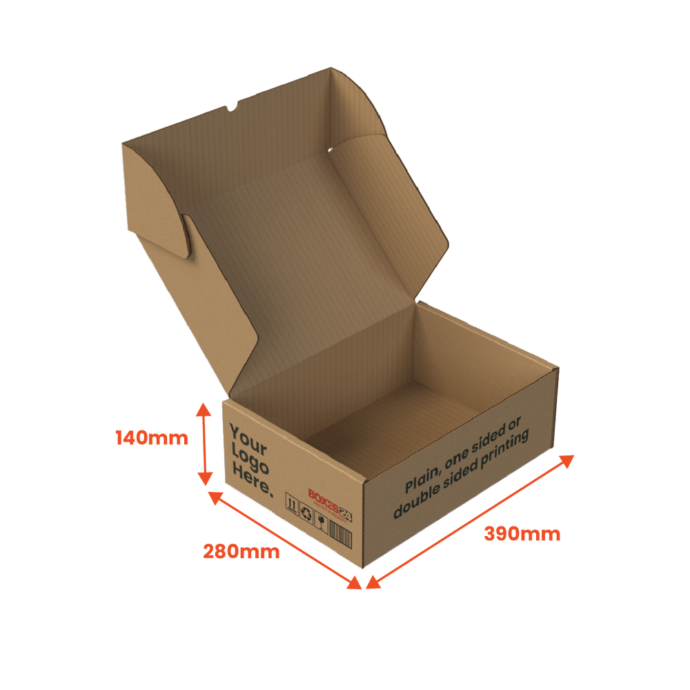 Large Mailing Box - Custom Print 1 Sided - Brown - 390 x 280 x 140mm (Pack of 25) - Boxes 24