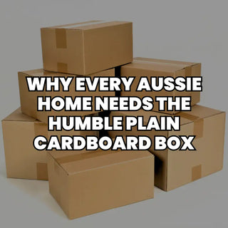 stack of plain cardboard boxes with text 