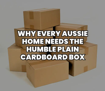 stack of plain cardboard boxes with text 