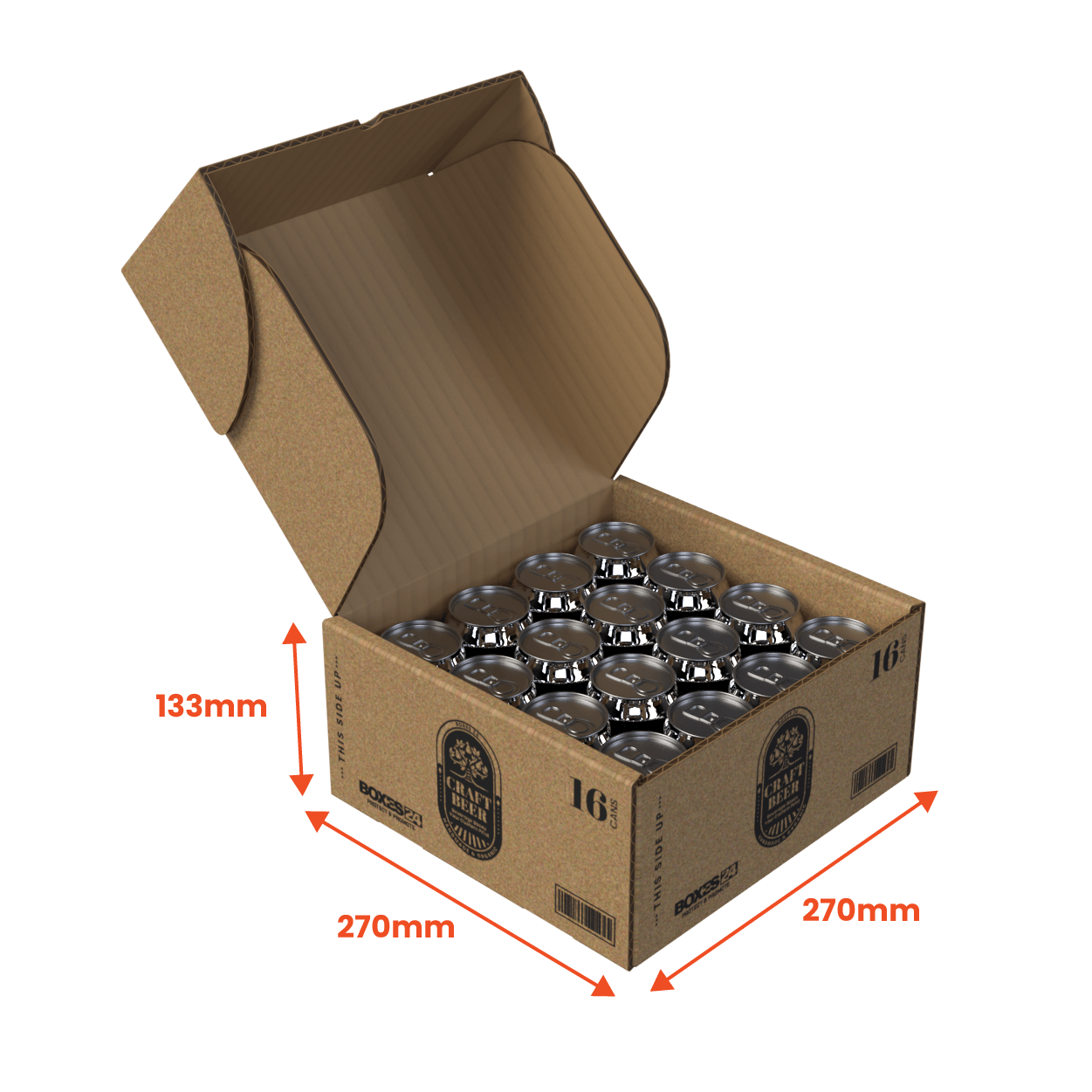 16 Can 375ml Lay Flat Box - 270 x 270 x 133mm - Brown - Custom Print - 1 Sided (Pack of 25)