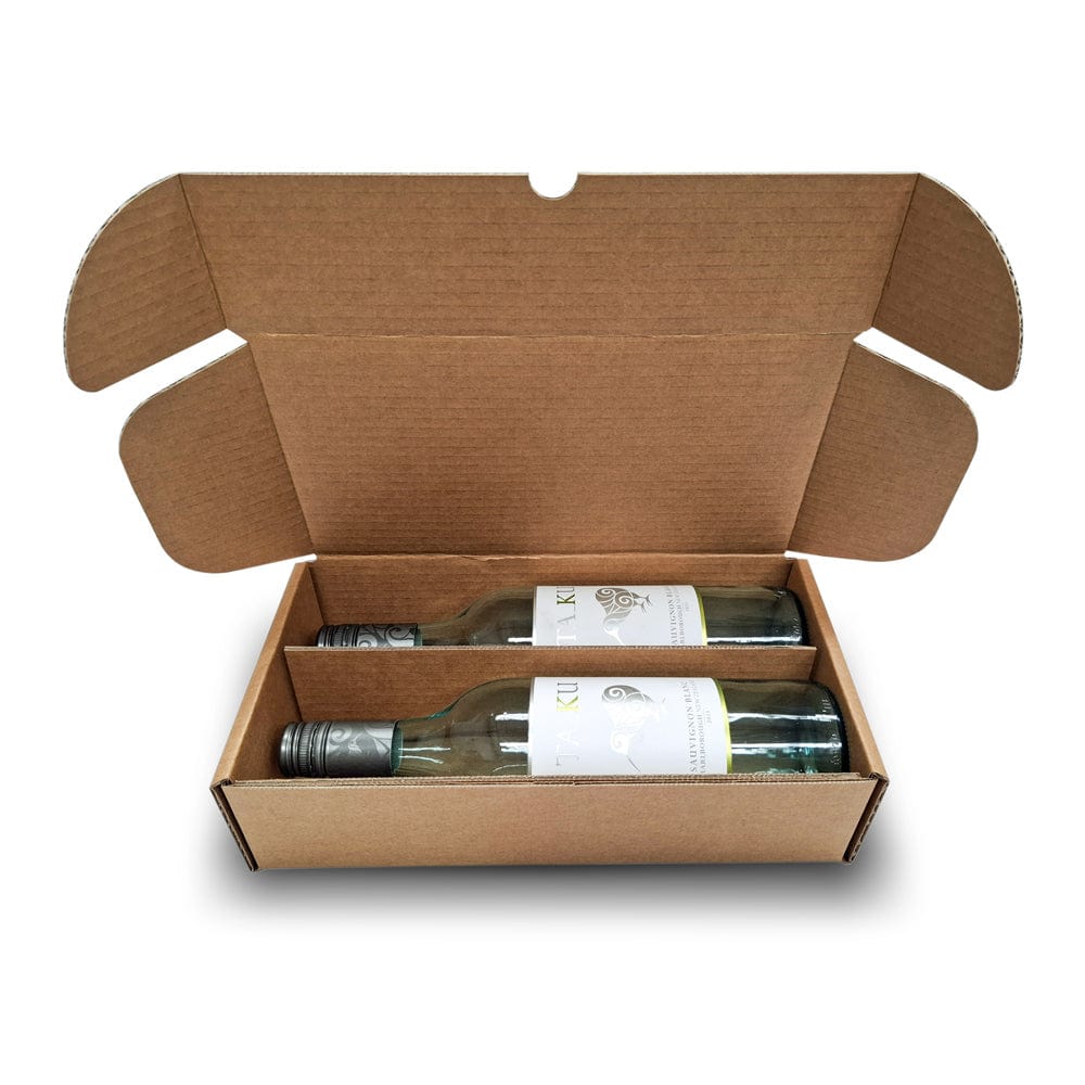 Boxes 24 Beverage Boxes 2 Bottle (750ml) Wine Lay Flat Box - Brown - 300 x 153 x 75mm (Pack of 25)