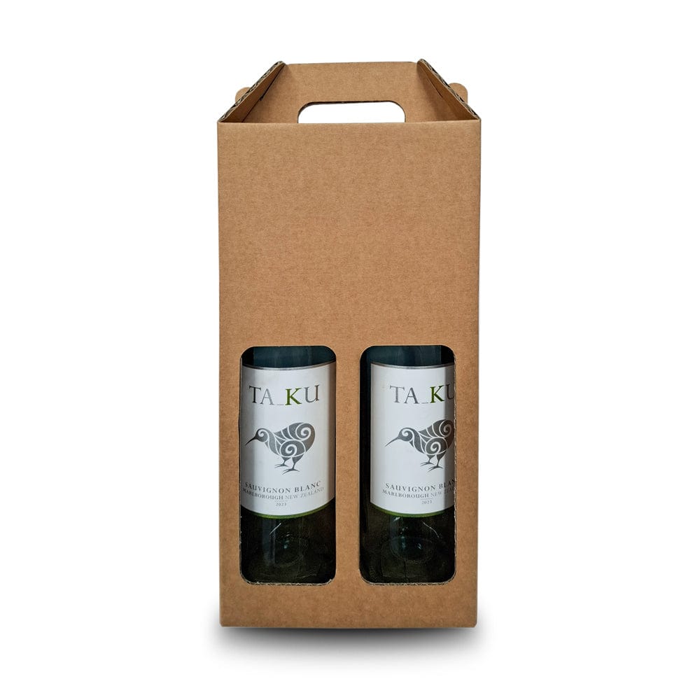 Boxes 24 Beverage Boxes 2 Bottle (750ml) Wine Carry Pack - Brown - 160 x 80 x 330mm (Pack of 25)