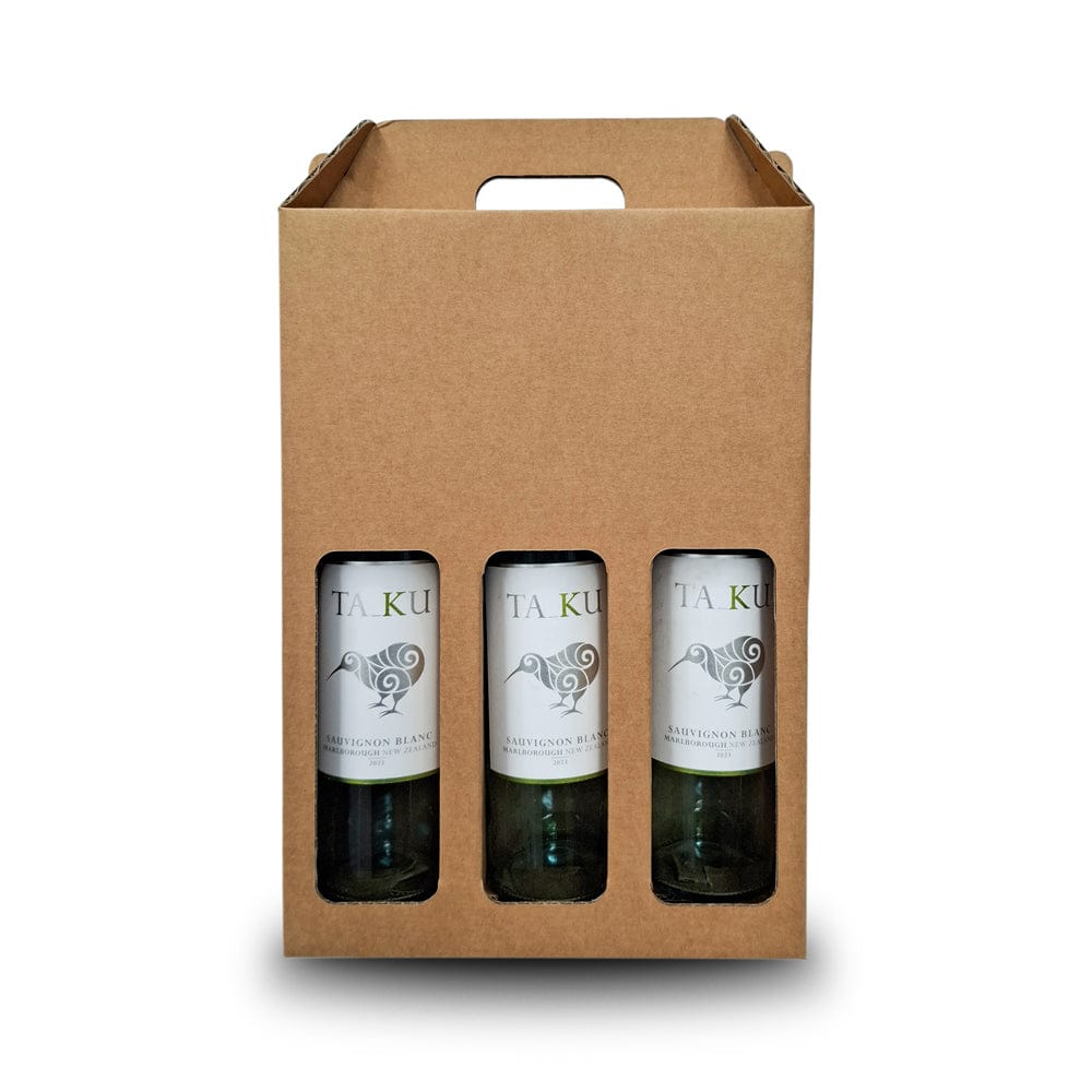 Boxes 24 Beverage Boxes 3 Bottle (750ml) Wine Carry Pack - Brown - 240 x 80 x 330mm (Pack of 25)