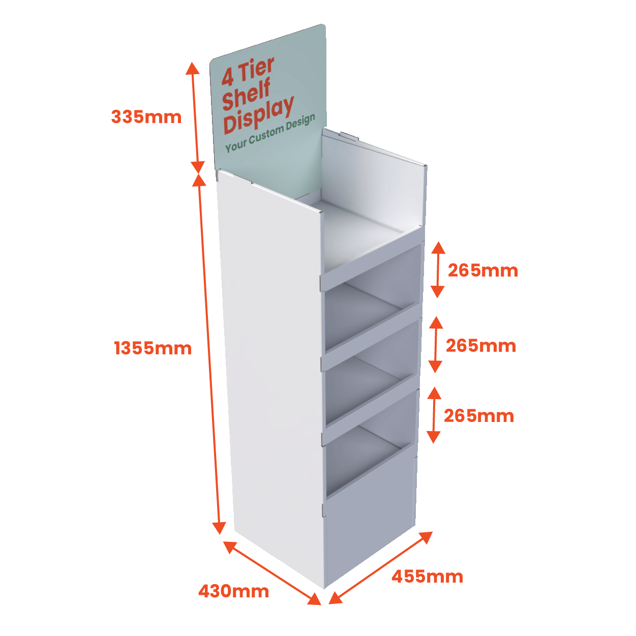 4 Tier Shelf - Custom Printed Header - Boxes 24