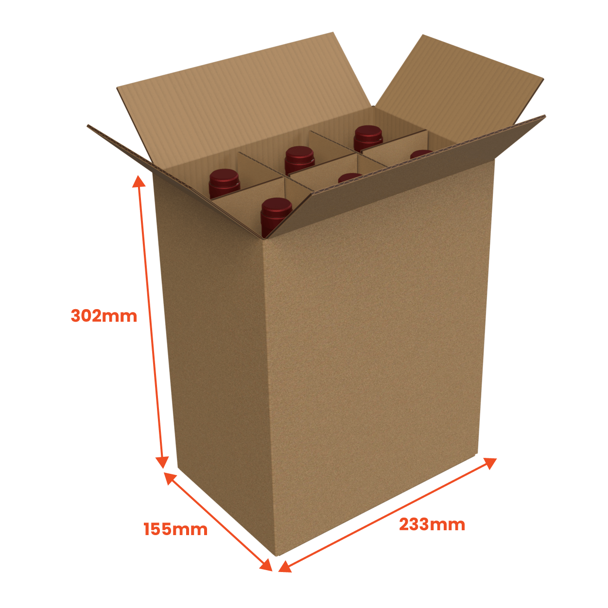 6 Bottle Generic Box - Brown - 233 x 155 x 302mm (Pack of 25)