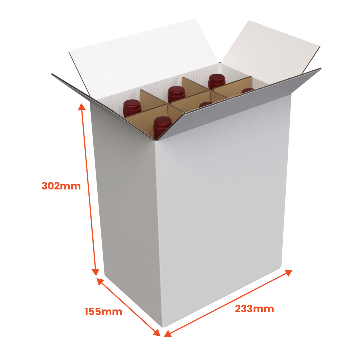 6 Bottle Generic Box - White - 233 x 155 x 302mm (Pack of 25)