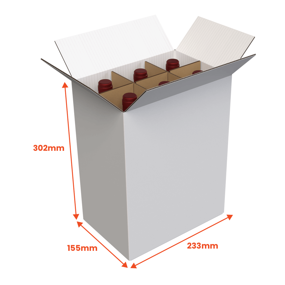 Boxes 24 Beverage Boxes 6 Bottle Generic Box - White - 233 x 155 x 302mm (Pack of 25)