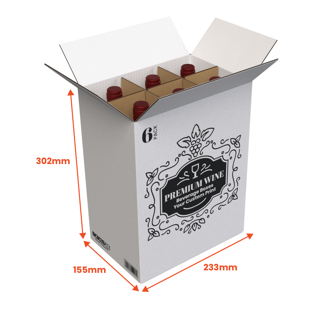 6 Bottle Generic Box - White - 233 x 155 x 302mm - Custom Print - 1 Sided (Pack of 25)