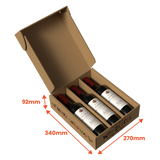 Cardboard wine gift pack box with wine bottles inside showing dimensions