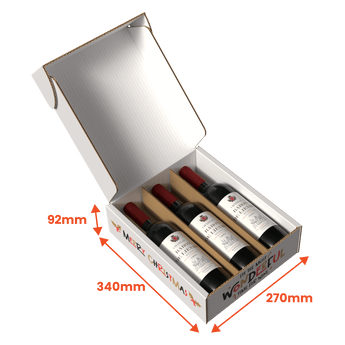 Wine gift pack box with wine bottles inside showing dimensions
