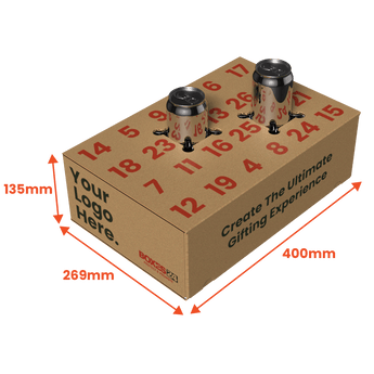 Cardboard beer advent calender box with dimensions and cans