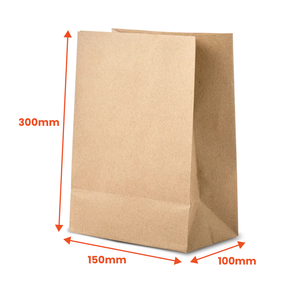 Boxes 24 Food Packaging Kraft Paper Bag Self Opening Sack SOS #8 - 150 x 100 x 300mm (Pack of 1000)