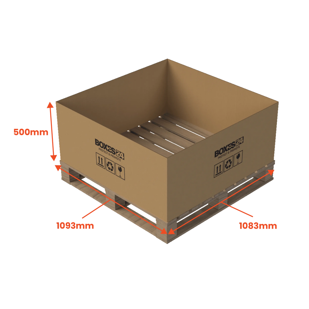 Boxes 24 Pallet Boxes Heavy Duty Pallet Box Sleeve Small - 1093 x 1083 x 500mm - Custom Print - 1 Sided (Pack of 10)