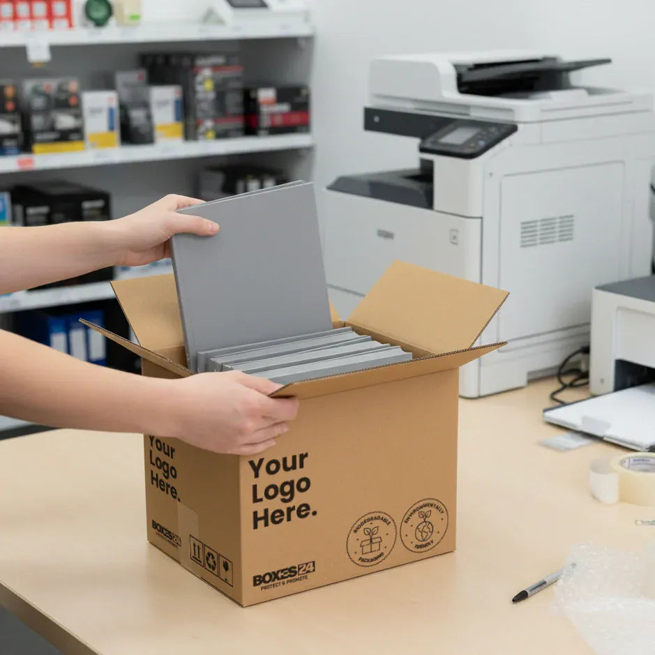 Single Wall Packing Box Brown - SW4 (A4) - 305 x 229 x 229mm - Custom Print - 1 Sided (Pack of 25)