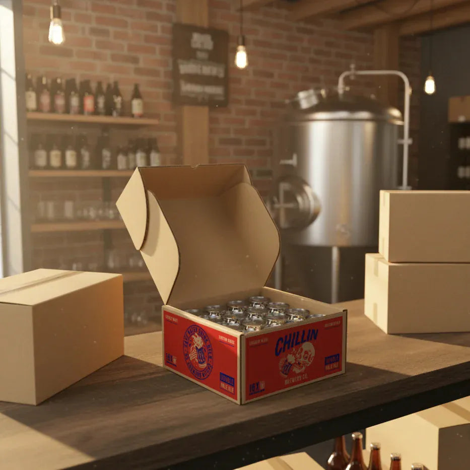 Boxes 24 Beverage Boxes 16 Can 375ml Lay Flat Box - 270 x 270 x 133mm - Brown - Custom Print - 1 Sided (Pack of 25)