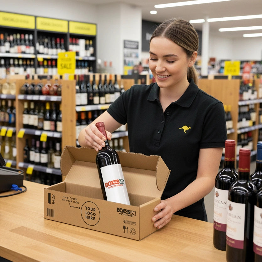 1 Bottle Wine (750ml) Lay Flat Box - Brown - 300 x 75 x 75mm - Custom Print - 1 Sided (Pack of 25)