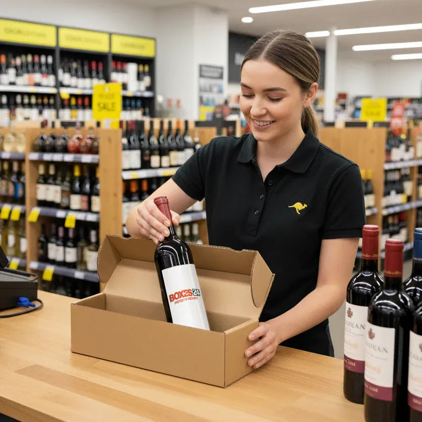 Boxes 24 Beverage Boxes 1 Bottle Wine (750ml) Lay Flat Box - Brown - 300 x 75 x 75mm (Pack of 25)