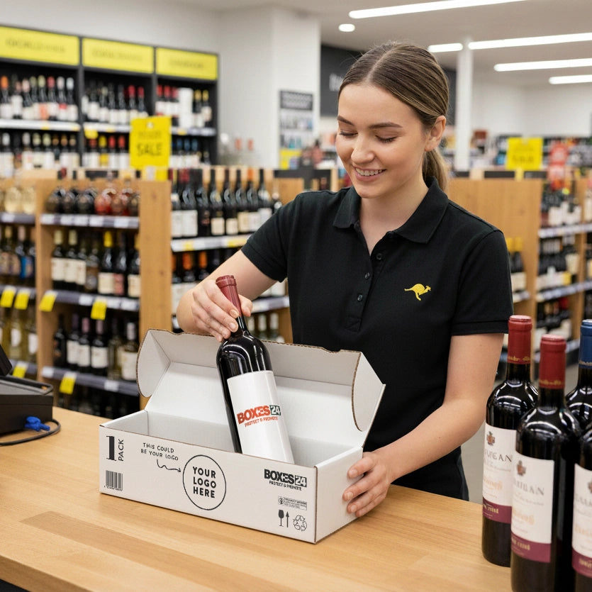 1 Bottle Wine (750ml) Lay Flat Box - White - 300 x 75 x 75mm - Custom Print - 1 Sided (Pack of 25)