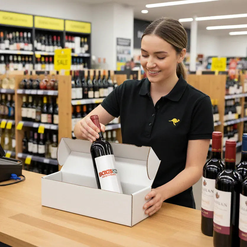 Boxes 24 Beverage Boxes 1 Bottle Wine (750ml) Lay Flat Box - White - 300 x 75 x 75mm (Pack of 25)