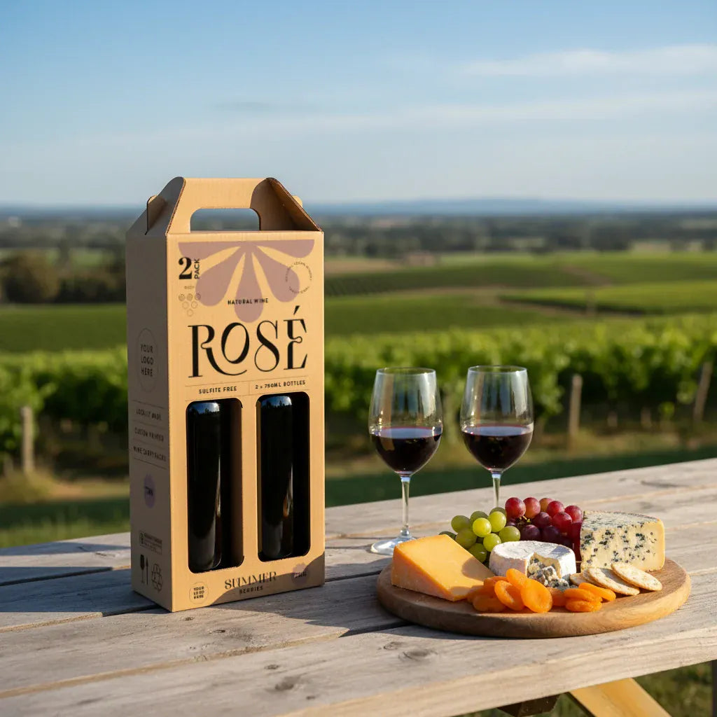 2 Bottle (750ml) Wine Carry Pack - Brown - 160 x 80 x 330mm - Custom Print - 1 Sided (Pack of 25)