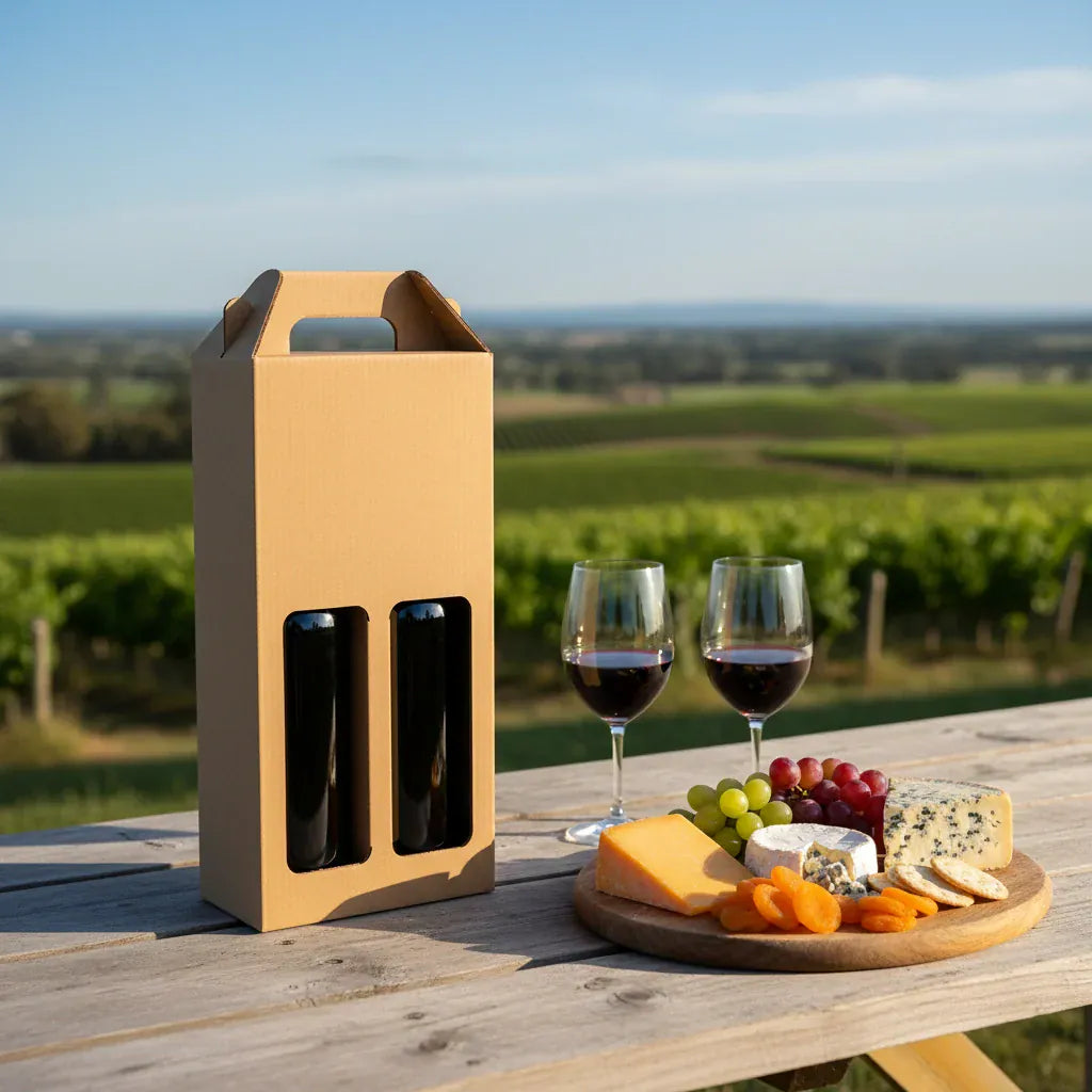 Boxes 24 Beverage Boxes 2 Bottle (750ml) Wine Carry Pack - Brown - 160 x 80 x 330mm (Pack of 25)