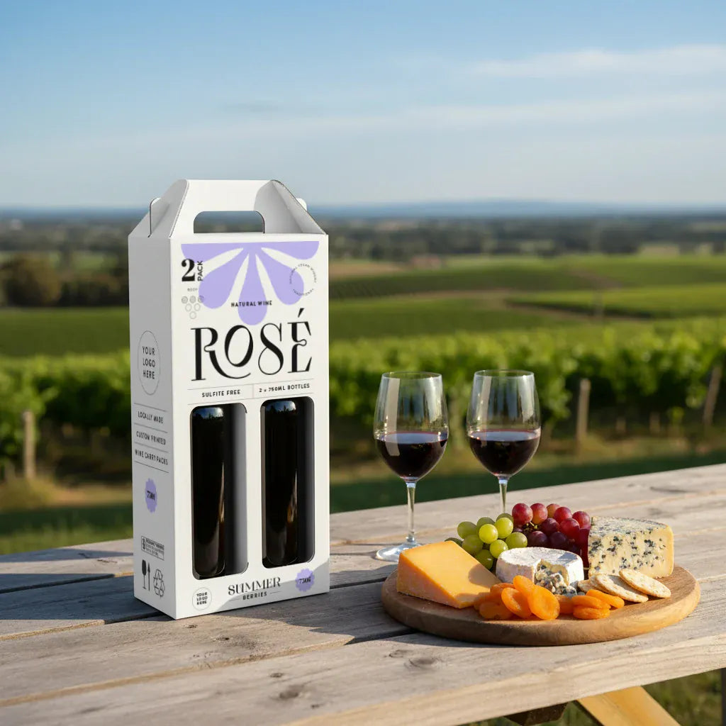 2 Bottle (750ml) Wine Carry Pack - White - 160 x 80 x 330mm - Custom Print - 1 Sided (Pack of 25)