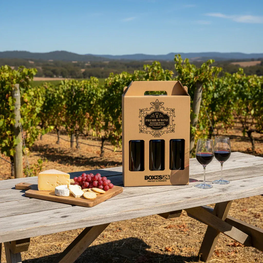 3 Bottle (750ml) Wine Carry Pack - Brown - 240 x 80 x 330mm - Custom Print - 1 Sided (Pack of 25)