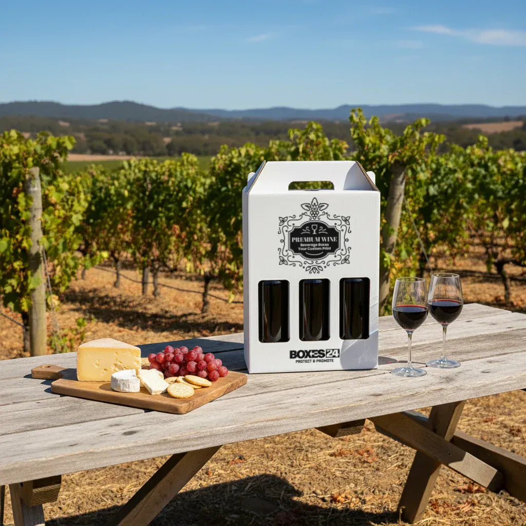 3 Bottle (750ml) Wine Carry Pack - White - 240 x 80 x 330mm - Custom Print - 1 Sided (Pack of 25)