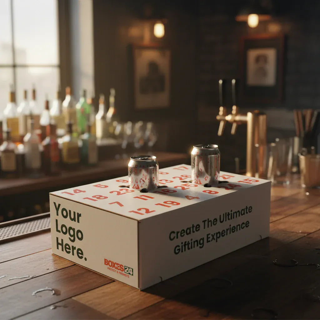 Boxes 24 Beverage Boxes Beer Advent Calender Box - White - 269 x 135 x 400mm - Custom Print - 1 Sided