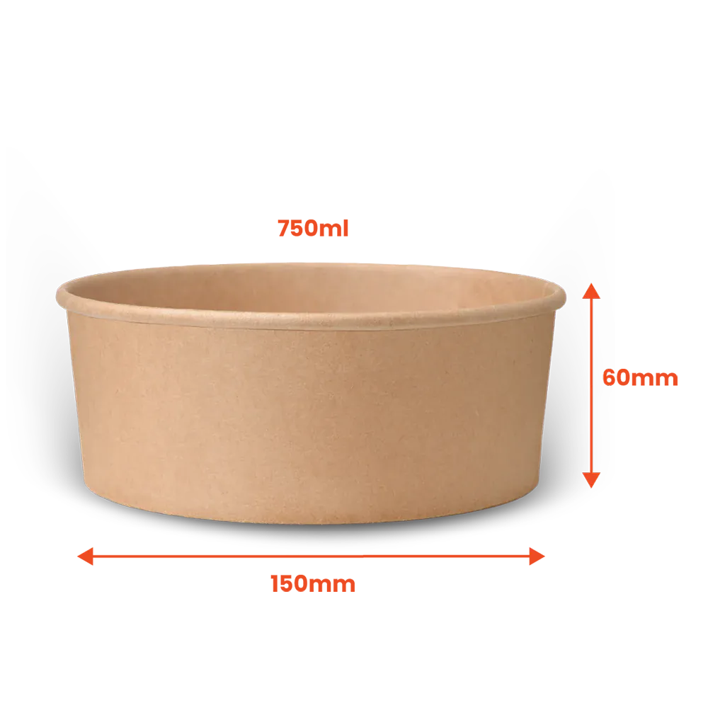 Boxes 24 Food Packaging 750ml Kraft Paper Round Salad Bowl (Pack of 300)